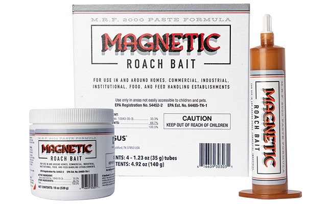 Beauty shot of Magentic Roach Bait syringe and jar.
