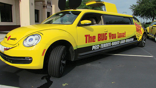 In the mid-2000s, Truly Nolen went upscale with its VW Mouse Limousines. This one is the Mouse Limo III, which debuted last year decked out in the latest technology.