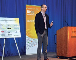 Aaron Hobbs, president of RISE (Responsible Industry for a Sound Environment), outlined recent legislative and regulatory threats and wins, as well as long-standing and emerging obstacles and opportunities, while speaking to pesticide manufacturers and professional end users at the recent Golf Industry Show in San Diego. Photos: Marty Whitford