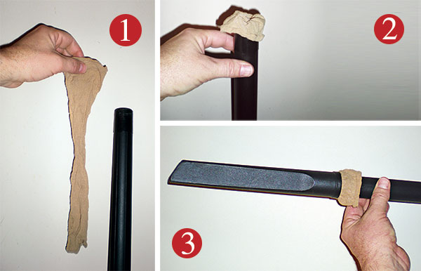 Figs. 1-3: While waiting for you to eliminate bed bugs, customers with a light to moderate infestation can use a vacuum cleaner attachment covered with knee-high hosiery to suck up all the bed bugs they can find. They can then tie off the hosiery and dispose of the pests.