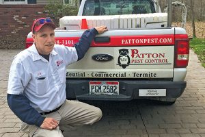 J.R. Walsh shows off “the bug whisperer” bumper sticker a co-worker put on his truck. Photo: Heather Gooch