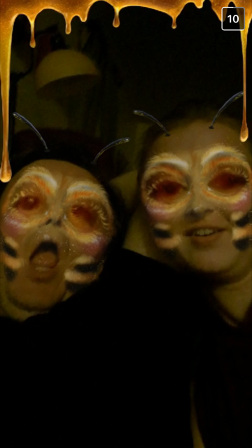 Two otherwise-respectable members of the editor’s family turn into stinging insects, courtesy of a Snapchat filter. 