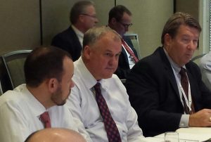 From Left: Jim Fredericks, Bryan Cooksey and Dennis Jenkins discuss new business during the Pest Management Foundation Board of Trustees meeting. Photo: PestWorld