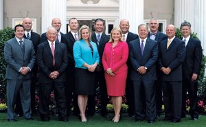 Arrow’s executive team includes Runion (in blue) and President and CEO Emily Thomas Kendrick. Photo: Shay Runion