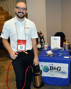 Filipe Ferreira, the Northeast Regional Sales Manager with Pelsis, shows off the B&G sprayer. PHOTO: MARTY WHITFORD