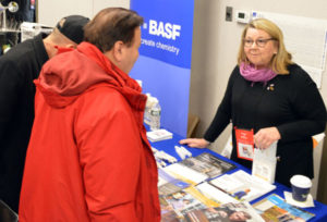 Karen Boniface, Senior Sales Specialist with BASF, discusses Alpine WSG Insecticide. PHOTO: MARTY WHITFORD