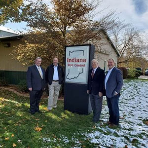 From left are Bill Welsh, VP of sales, Rose Pest Solutions); JR Campbell, owner, Indiana Pest Control; Russ Ives, CEO, Rose Pest Solutions; and Rand Hollon. PHOTO: ROSE PEST SOLUTIONS