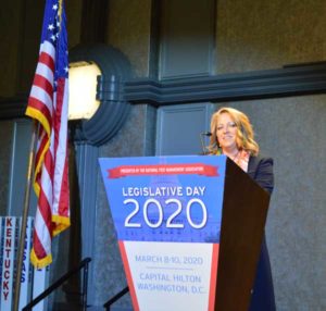 NPMA CEO Dominique Stumpf welcomes attendees during lunch. PHOTO: PMP STAFF