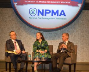 Keynote speakers The Washington Post Columnist Michael Gerson and Governor Howard Dean flank the NPMA's Vice President of Public Policy Ashley Amidon. PHOTO: PMP STAFF