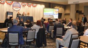 The Association Leadership Forum began with a panel discussion on how to engage and influence legislation. Chris Reardon of Pest Control Operators of California, Derrick Lastinger of the Georgia Department of Agriculture and Bonnie Rabe of Rollins (pictured from left to right) shared advice and best practices. PHOTO: PMP STAFF