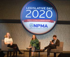 Politico journalists Anna Palmer (left) and Jake Sherman (right) participated in a friendly political debate moderated by the NPMA's Ashley Amidon, center. PHOTO: PMP STAFF