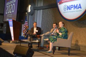 EnviroPest's Kevin Lemasters, and the NPMA's Jake Plevelich and Ashley Amidon discuss strategy for Capitol Hill visits. PHOTO: PMP STAFF