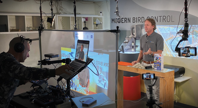 Bird Barrier’s Bobby June, left, sets up a shot in the studio with Cameron Riddell. PHOTO: BIRD BARRIER