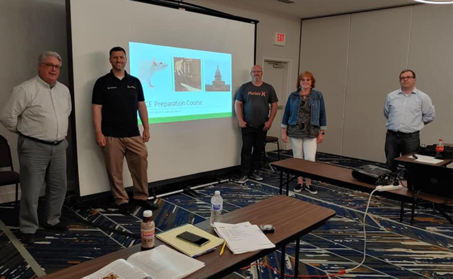 New ACEs, from left, are Vern Davis, Justin Kendall, John Furdek and Shannon Harlow-Ellis, with instructor David Moore, BCE. IMAGE: VPMA