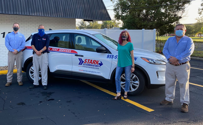 James Barnum, service center manager; Albert Leighton, service professional; Carol Echevarria, office manager; and Dale Kravis, commercial evaluator. PHOTO: ARROW EXTERMINATORS