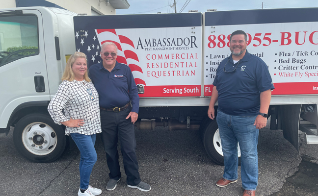 From left are Sherry and Scott Lewis, owners of Ambassador, and Ron Shakespeare, SE Market President for Certus. PHOTO: CERTUS