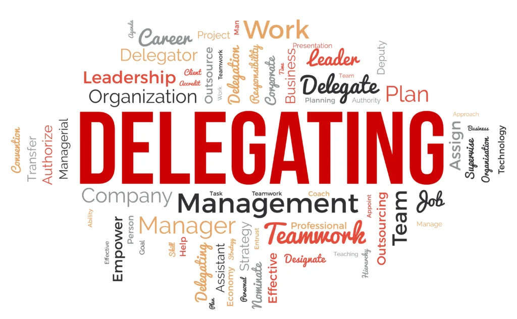 Getty image of a word cloud for delegation