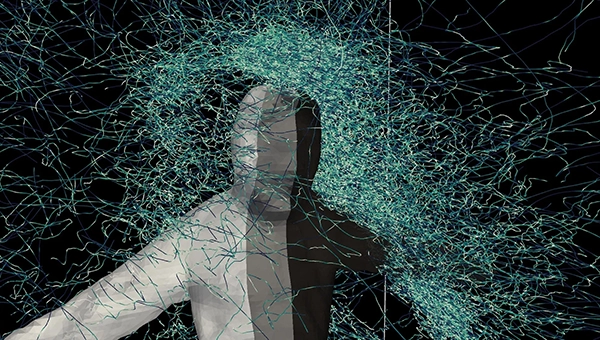 A picture of mosquito trajectories around a person in a mosquito chamber. Credit: Georgia Tech/MIT