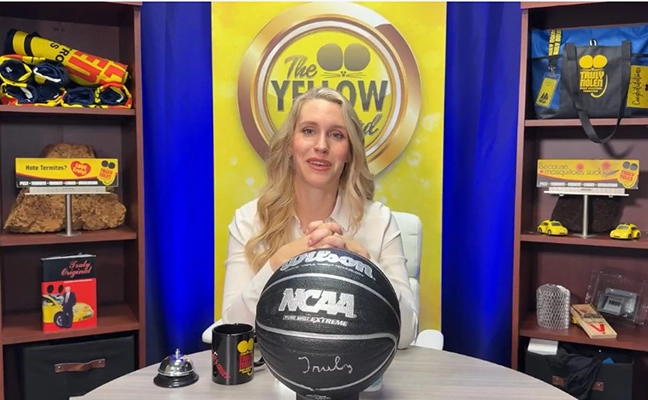 Scarlett Nolen on-set on the Truly Talk intranet show.