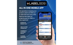 Graphic showing features of LabelSDS app