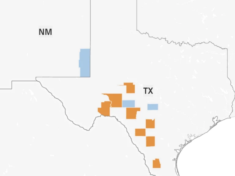 County map of current screwworm cases under investigation. Blue Counties represent inactive cases. IMAGE: USDA