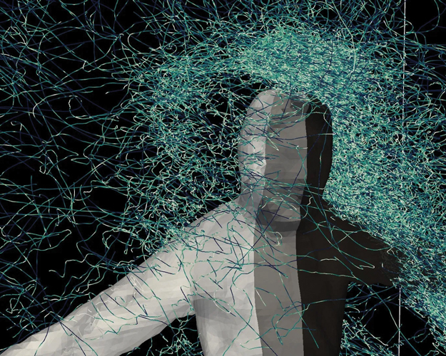 A picture of mosquito trajectories around a person in a mosquito chamber. (Photo: Georgia Tech/MIT)